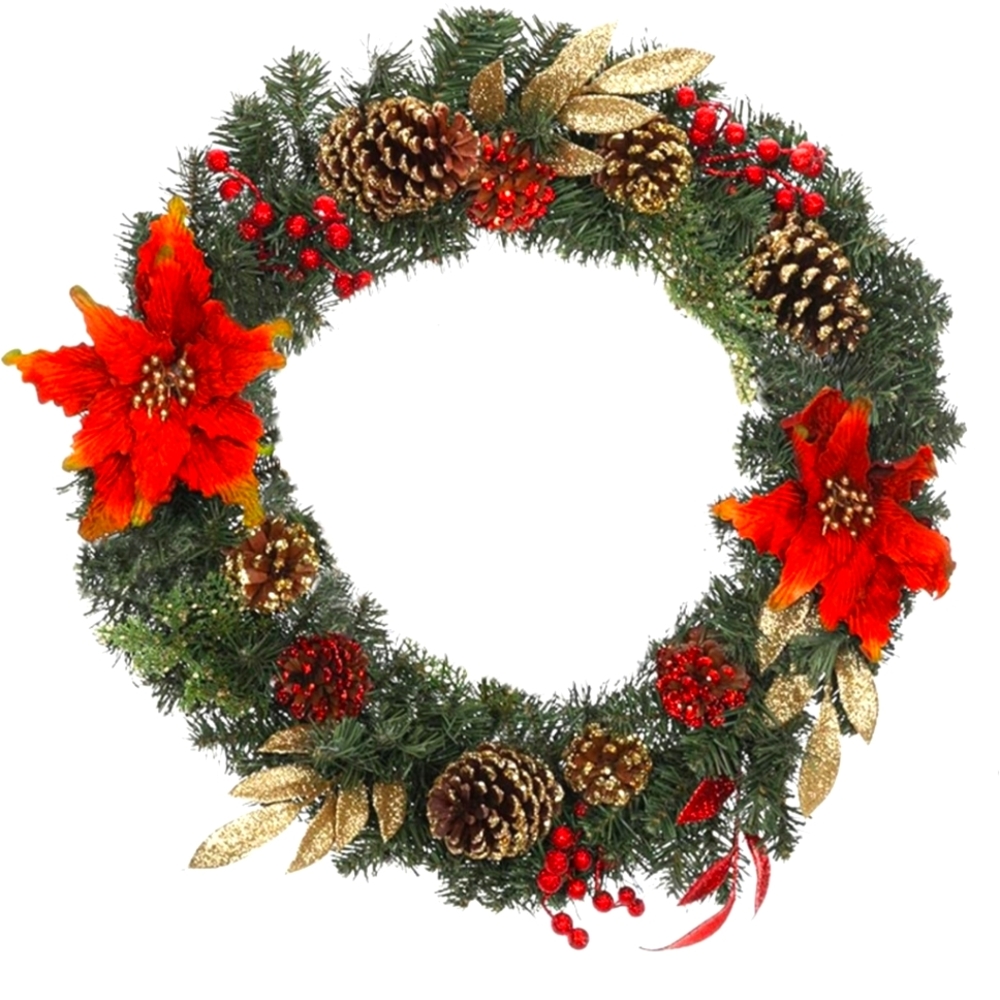 2pk NC Artisasset A Christmas Wreath Decorated with Red Flowers and Pine Nuts